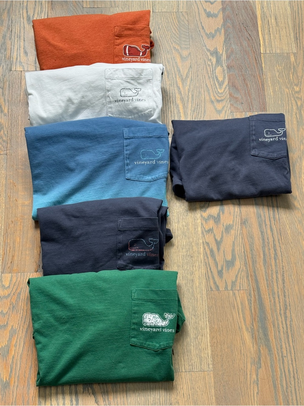 Vineyard Vines Men’s Assorted Long-Sleeve Tees — Green, Navy, Orange, Sky, White